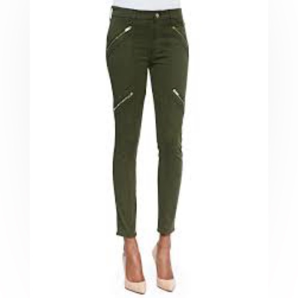 7 For All Mankind Army Green Motorcycle Zipper Skinny Pants Size 26